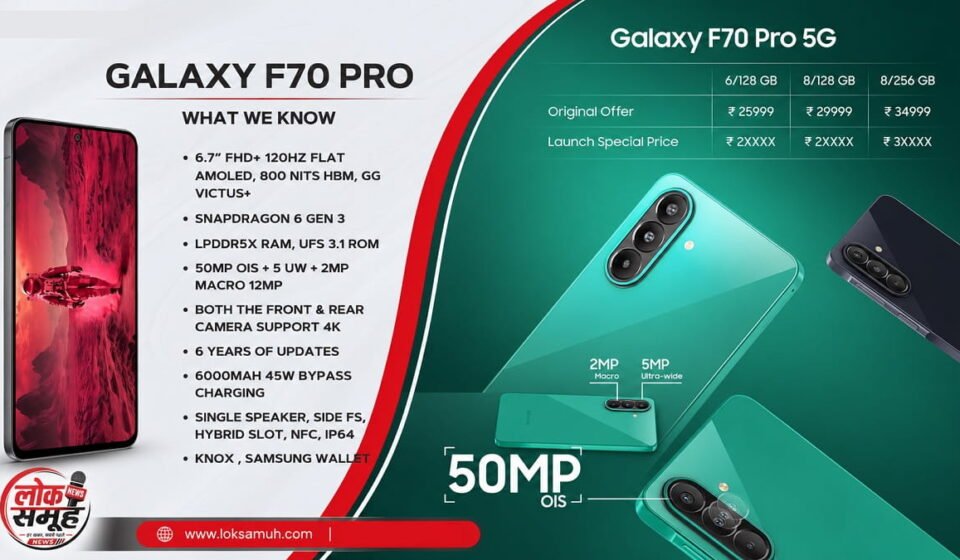 Samsung Galaxy F70 Pro: लॉन्च डेट, कीमत और स्पेसिफिकेशन Samsung Galaxy F70 Pro smartphone launch with AMOLED display and Snapdragon processor